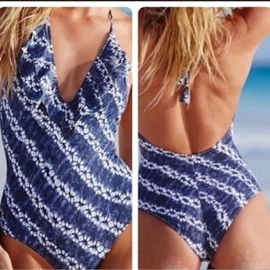 NWOT Victoria Secret Flounce Ruffle Deep Plunge Cheeky Tie Dye One Piece Suit M